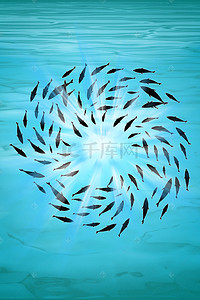 世界海洋日背景背景图片_蓝色海洋鱼群世界海洋日背景素材