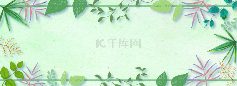 简约绿叶边框背景图片_小清新绿叶边框背景banner