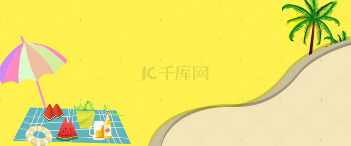 水果背景蓝色背景图片_夏季旅行黄色文艺海报banner背景