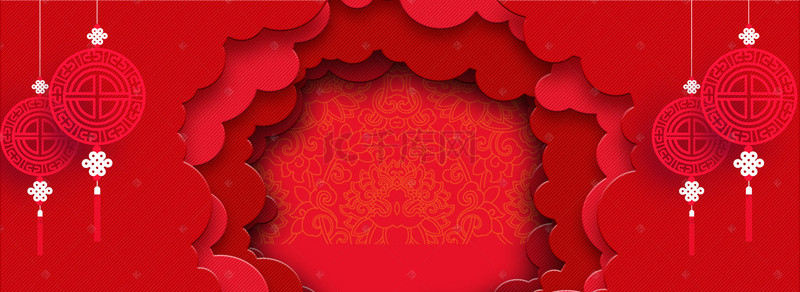肉品氛围图背景图片_中国风立体大红色过年氛围海报背景
