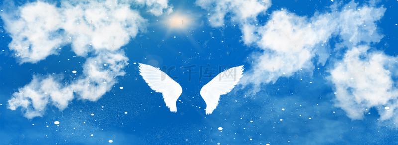 创意天使翅膀背景图片_蓝天白云背景素材模板