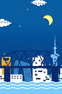 创意设计城市背景图片_扁平城市夜晚夜景背景模板