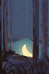 森林夜晚背景图片_卡通深夜森林背景下载