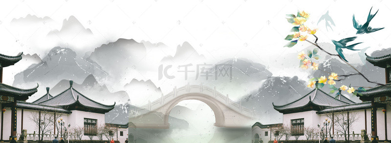 古代古代建筑背景图片_中国风中国画古建筑生活