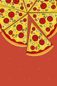 卡通手绘切片芝士披萨美食西餐海报背景素材