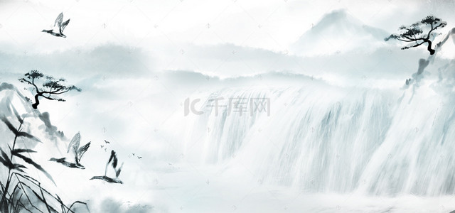 古诗瀑布背景图片_中国风大气山水瀑布海报背景