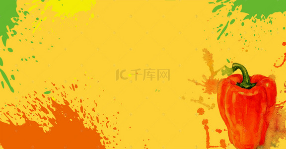 红色黄色海报背景图片_水彩喷溅辣椒海报