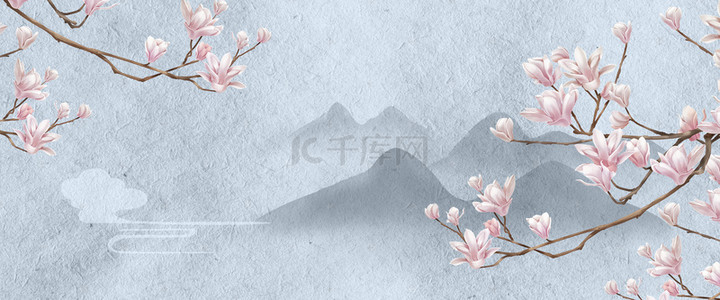 花鸟传统背景图片_古风工笔画中国风简约花卉背景