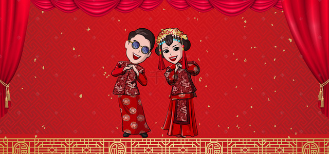 红色婚礼中式背景图片_中式红色婚礼中国风签到墙背景板