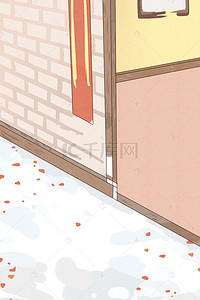 雪地手绘背景图片_手绘卡通家门口广告背景