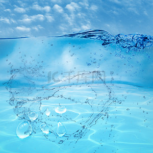 大海主图背景图片_蓝色大海透明水珠化妆品PSD分层主图背景