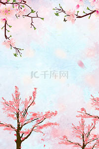 春游季活动海报背景图片_温暖粉色桃花节H5海报背景psd分层下载