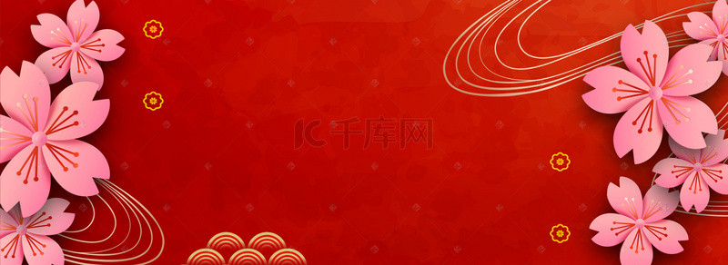 淘宝海报素材红色背景图片_淘宝天猫新年立体花朵红色中国风海报背景