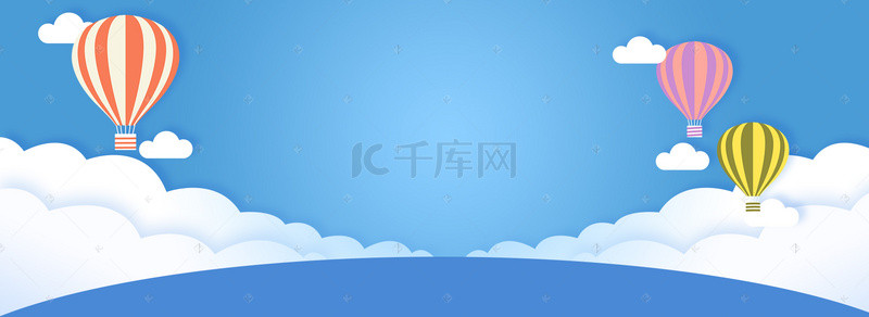 标题栏蓝色背景图片_蓝色渐变扁平云层热气球banner
