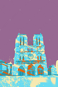 地标建筑背景背景图片_手绘巴黎圣母院海报背景