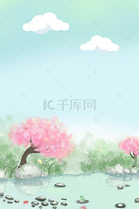 高清水彩背景背景图片_水彩手绘春天风景海报