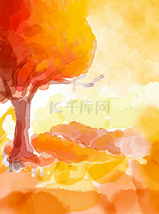 落叶水彩手绘背景图片_原创手绘水彩质感大树背景图