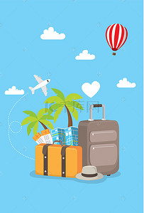 旅游行李箱卡通背景图片_五一劳动节出门旅游卡通简约背景