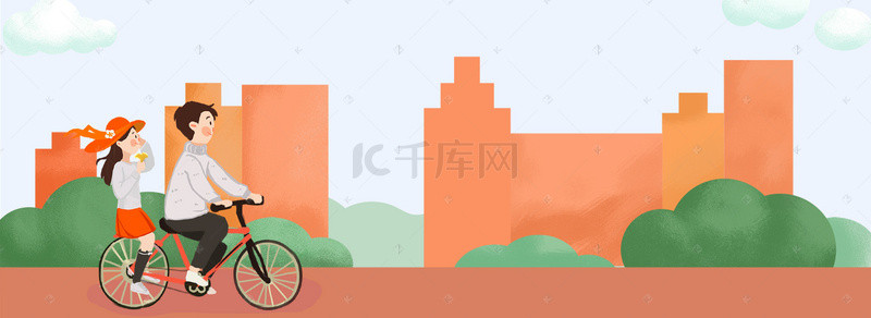 城市生活背景图片_扁平情侣城市生活海报