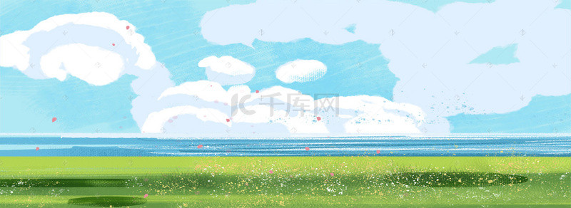 卡通免抠图背景图片_蓝色的天空和草地免抠图
