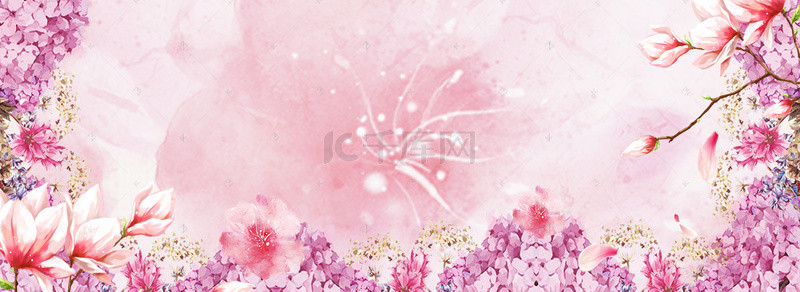 化妆品粉色边框背景图片_梦幻春季繁花盛开边框电商淘宝背景