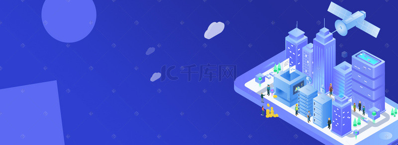 app赛选筛选页面背景图片_蓝色扁平2.5D立体建筑促销banner