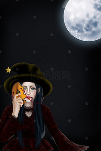 女巫斗篷背景图片_卡通万圣节古堡女巫