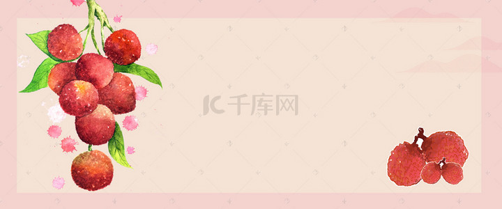 水果小清新海报背景图片_多汁荔枝大促销绿叶几何粉色背景