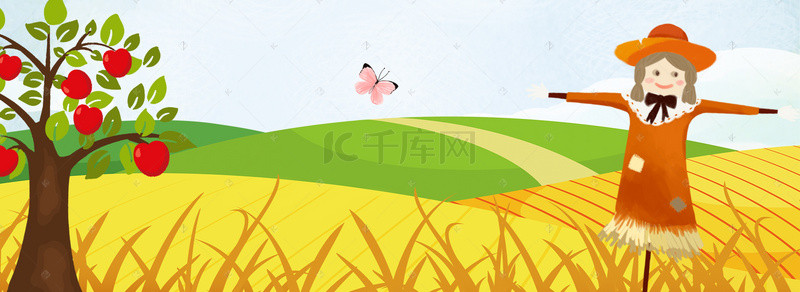 果树花骨朵背景图片_秋季卡通黄色海报背景banner