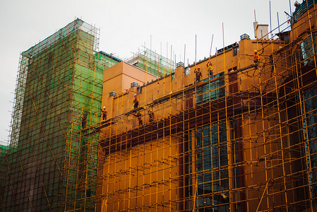 武汉城市工程白天工程建筑工地仰拍摄影图配图