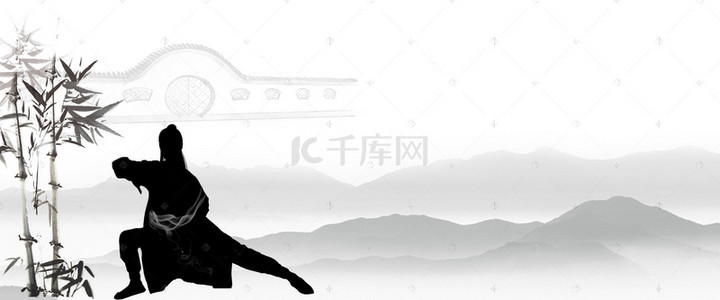 中国风手绘少林功夫武僧海报背景素材