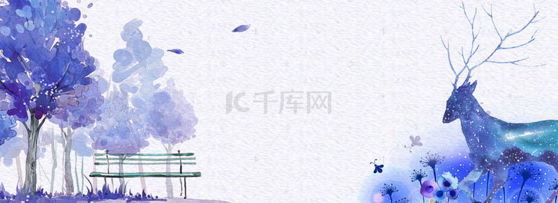 手绘水彩风背景背景图片_蓝色手绘水彩风秋季上新麋鹿背景