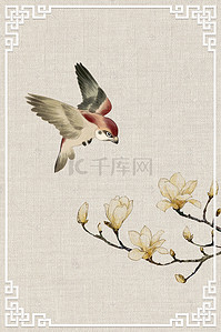 中国复古工笔画背景图片_简单工笔画小鸟背景