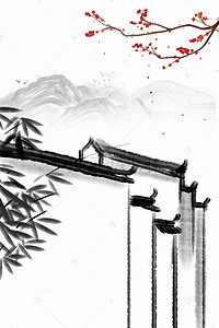 设计banner背景图片_古典墨水建筑灰白中国风banner