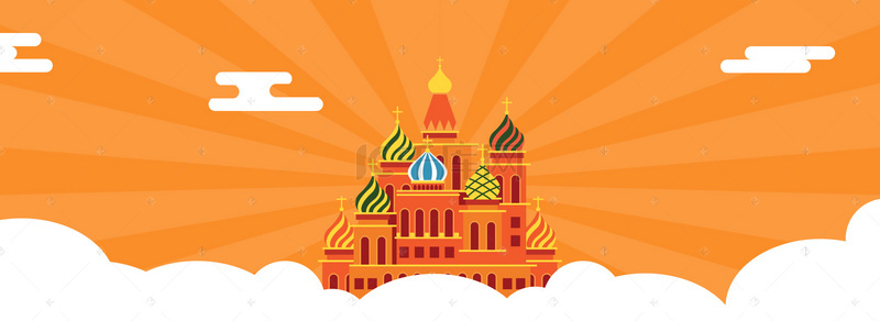 俄罗斯村背景图片_橙色足球俄罗斯世界杯卡通扁平化天猫背景