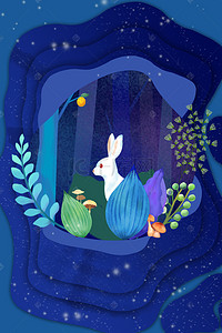 复活节绿色植物和兔子