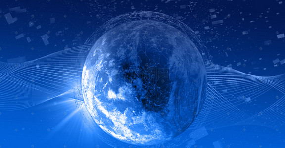 蓝色地球线条光效背景图片_蓝色科技商务地球光效背景