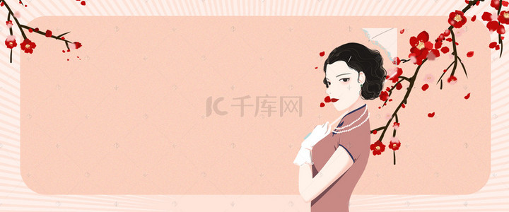 几何渐变广告背景图片_古典美女几何渐变波浪banner