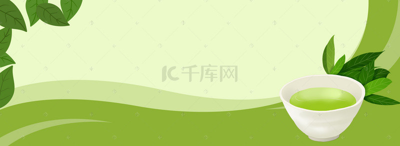 茶banner背景图片_绿色清新扁平化茶叶banner背景