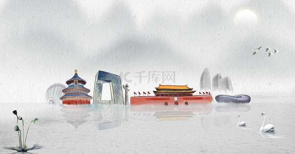 景点海报背景图片_北京旅游特色建筑物海报