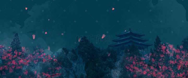 简约海报古建筑背景图片_简约中国风古典建筑莫迪兰背景