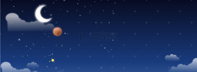 天空月亮星星背景图片_蓝色的卡通天空月亮