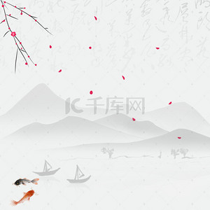 红色图主图背景图片_中国风水墨红色花瓣PSD分层主图