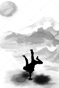 中国风手绘水墨街舞背景图