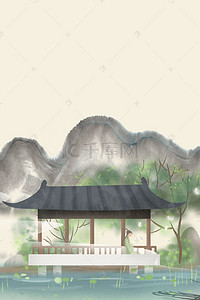 水墨山水画素材背景图片_中国风展架背景素材