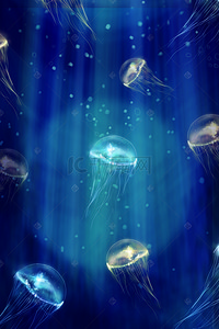 海底海洋背景图片_梦幻水母蓝色海底海报背景