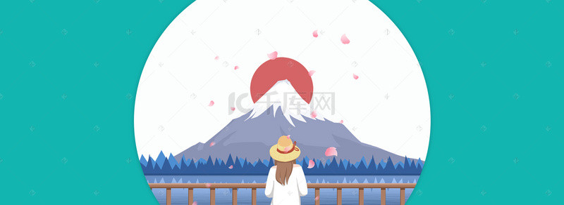 淘宝矢量卡通创意日本插画富士山海报背景
