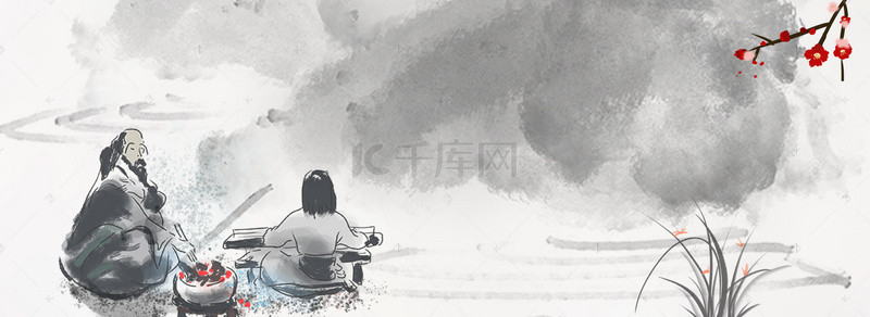 教师手抄报背景图片_古代尊敬教师古典灰色banner