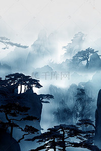 天山水背景图片_复古风灰色海报banner背景