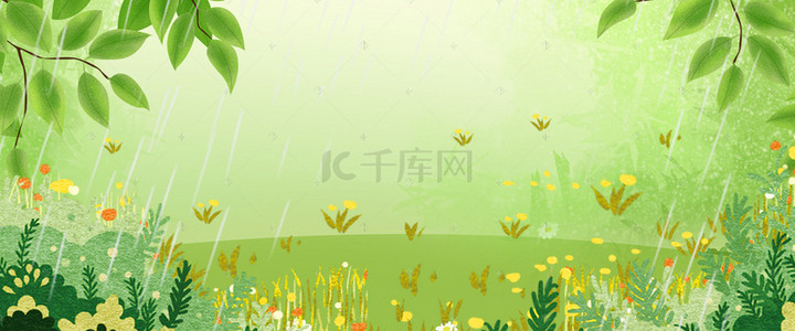 绿色清明背景图片_小清新春天绿色植物清明节踏青背景
